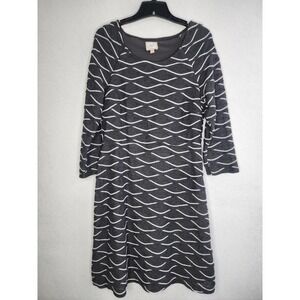 ECI New York Sweater Dress 3/4 Sleeve Grey Overlapping Pattern Size 8